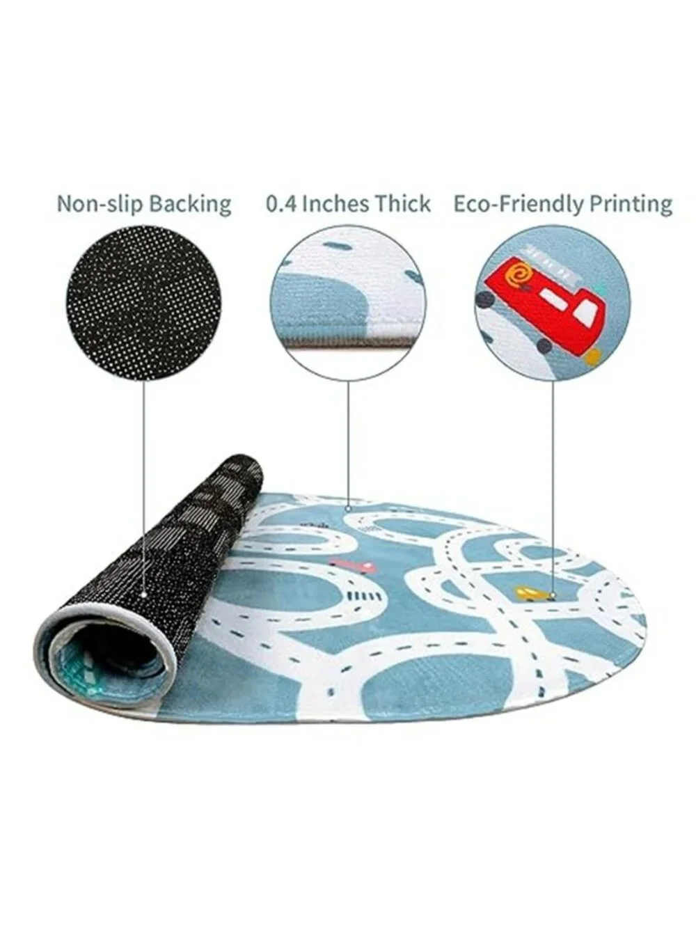 Large Kids Playroom Rug, 4'x6' Washable Road Rug for Nursery, Non-Slip